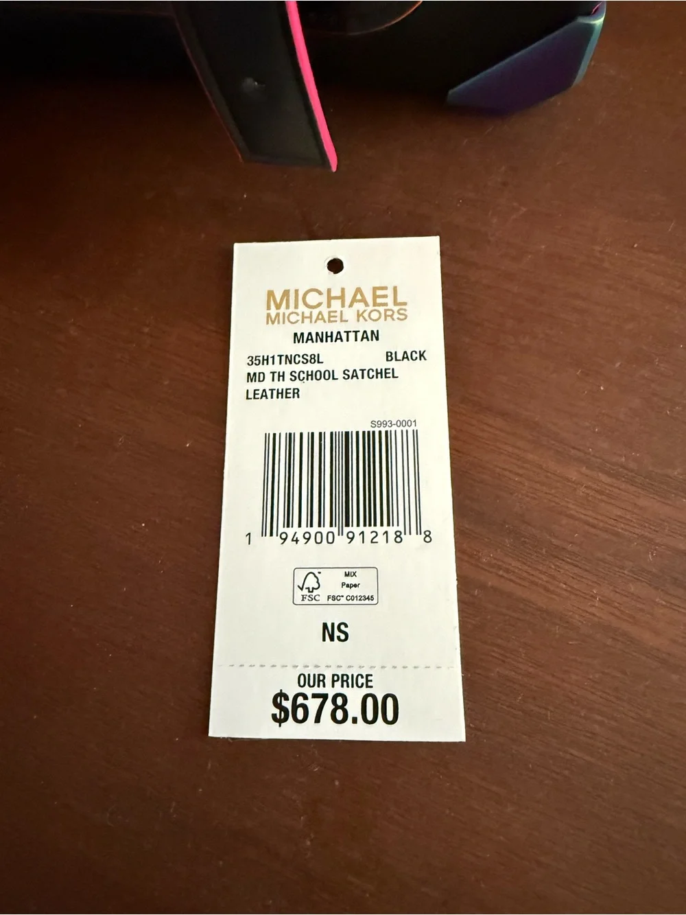 Michael Kors Manhattan Black Leather Satchel Rainbow Hardware EUC